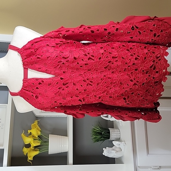 INC Red Lace Top Cold Shoulder - Picture 10 of 10